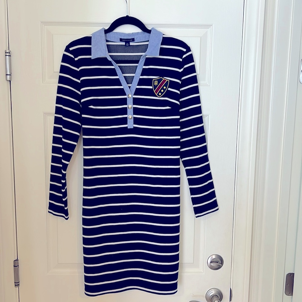 Tommy Hilfiger Navy and White striped Polo dress Large.